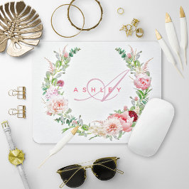 Monogramm für rosafarbene botanische Rose und den  Mousepad