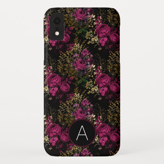Monogramm für Rose aus Burgund und Schwarzen Golde Case-Mate iPhone Hülle (Rückseite)
