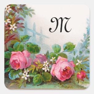 MONOGRAMM FÜR Rose UND JASMINEN Quadratischer Aufkleber