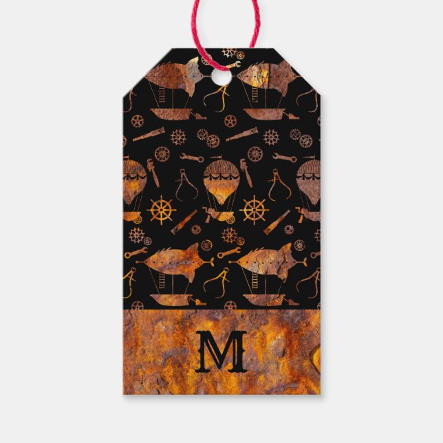 Monogramm für rostfreie Steampunkschiffen Geschenkanhänger (Vorderseite)