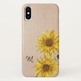 Monogramm für rustikale Brünge und Sonnenblumen iPhone X Hülle