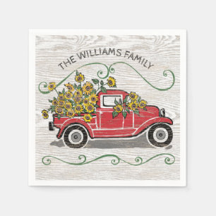 Monogramm für rustikale Vintage rote Lkw-Sonnenbl Serviette