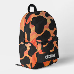 Monogramm für Schwarz-Orange-Kuh-Muster Bedruckter Rucksack