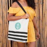 Monogramm für Schwarz und Aqua<br><div class="desc">Dieses schicke,  schwarz-weiß gestreifte Taschentuch wird mit dem doppelten Monogramm auf einem türkisfarbenen Abzeichen im Aquakreis personalisiert. Das Design zeichnet sich durch eine breite,  waagerechte schwarze Streifen auf der Unterseite aus,  die von einem Wasseranker-Abzeichen mit Ihren Initialen begleitet wird. Die Streifen wiederholen sich auf der Rückseite.</div>