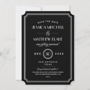 Monogramm für Schwarz-Weiß-Art-Deco Save the Date