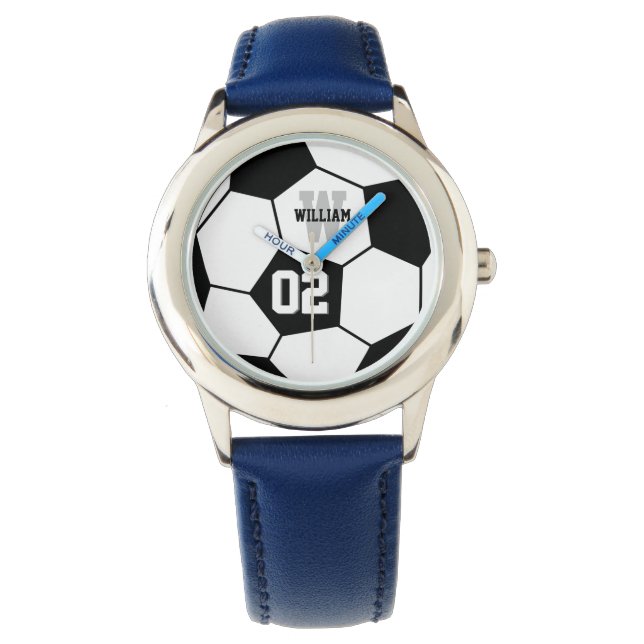 Monogramm für Schwarz-Weiß-Fußball-Sport Armbanduhr (Vorderseite)