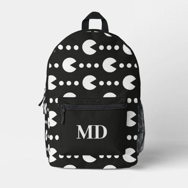 Monogramm für Schwarz-Weiß-Gamer-Muster Bedruckter Rucksack (Vorderseite)
