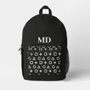 Monogramm für Schwarz-Weiß-Gamer-Muster Bedruckter Rucksack