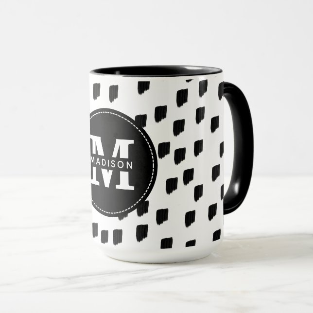 Monogramm für Schwarz-Weiß-Pinselstrich Tasse (VorderseiteRechts)