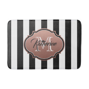 Monogramm für Schwarz-Weiß-Streifen Badematte