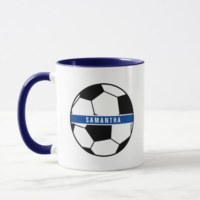 Monogramm für Schwarz-weiß- und Blue-Soccer-Sporta Tasse (Links)