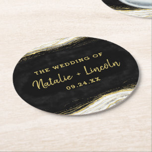 Monogramm für Schwarz-weiß- und Goldgeode Runder Pappuntersetzer