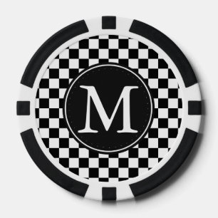 Monogramm für Schwarz-weiße kartierte Quadrate Pokerchips