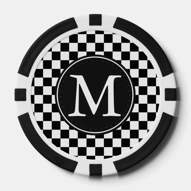 Monogramm für Schwarz-weiße kartierte Quadrate Pokerchips (Vorderseite)