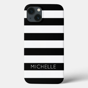 Monogramm für Schwarz-weiße Streifen Individuelle iPhone 13 Hülle