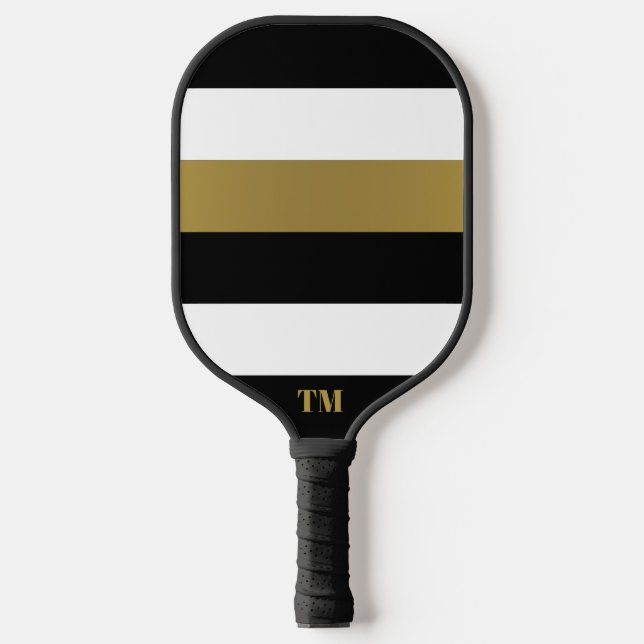 Monogramm für Schwarz-weiße Streifen Pickleball Schläger (Vorderseite)