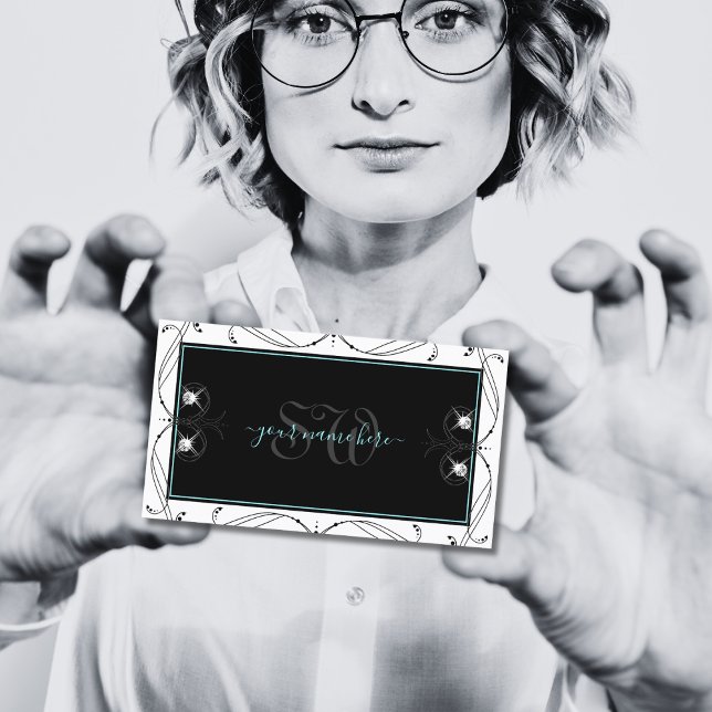 Monogramm für Schwarz-weiße Zierklatschdiamanten Visitenkarte (Von Creator hochgeladen)