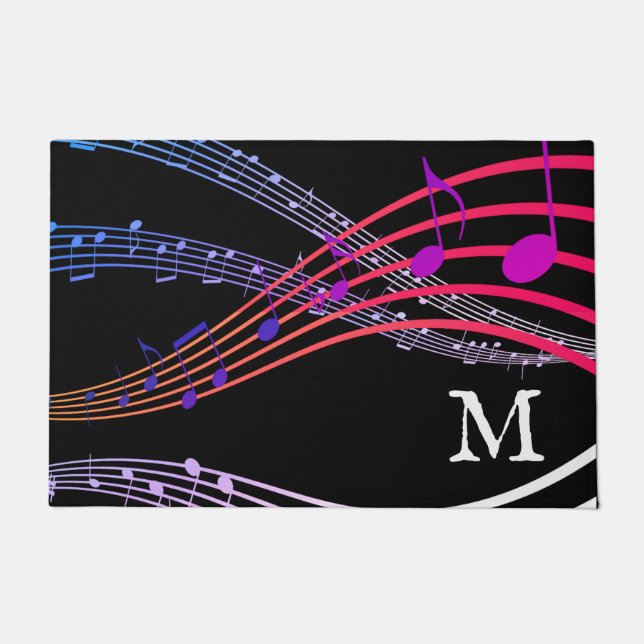 Monogramm für Schwarze MUSIKNOTEN Fußmatte (Vorderseite)