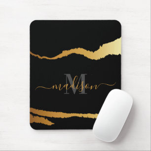 Monogramm für Schwarze und Goldene Folien Mousepad