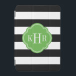 Monogramm für schwarze und grüne Streifen iPad Mini Hülle<br><div class="desc">Die schicke,  moderne iPad Gehäusetechnik zeichnet sich durch ein elegantes nautisches,  horizontales Stripmuster aus,  das mit Ihren Monogramm-Initialen oder dem Namen in einem Quarrefolienrahmen personalisiert ist. Klicken Sie auf Anpassen,  um den Schriftart und die Farben von Monogramm zu ändern,  um Ihr eigenes einzigartiges Design zu erstellen!</div>