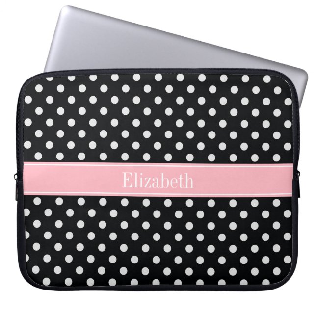 Monogramm für schwarze und weiße Polka-Dosen Rosa  Laptopschutzhülle (Vorderseite)