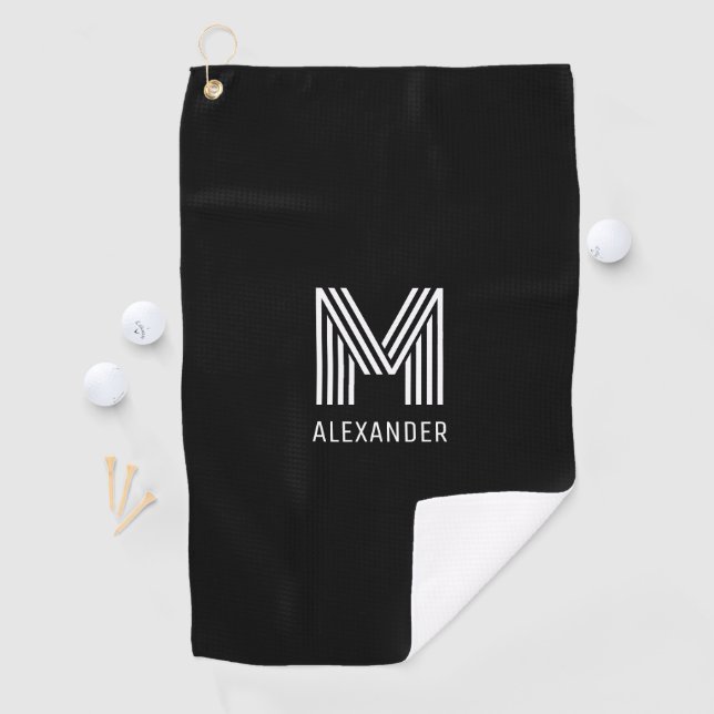 Monogramm für schwarze und weiße Streifen Golfhandtuch (Insitu)