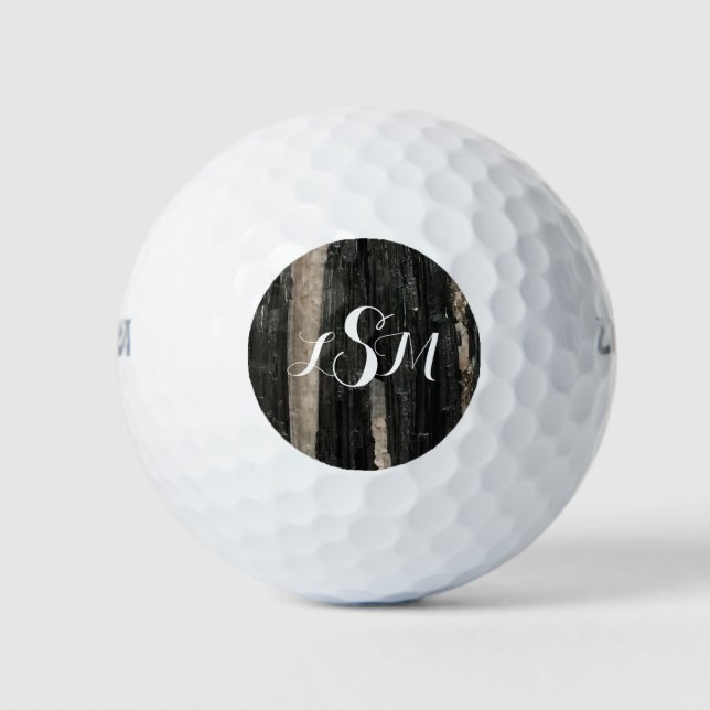 Monogramm für schwarze und weiße vertikale Streife Golfball (Vorderseite)