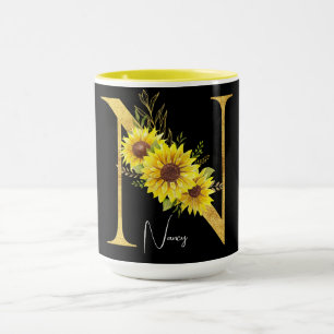 Monogramm für Sonnenblumen Buchstabe N Blumenbuchs Tasse