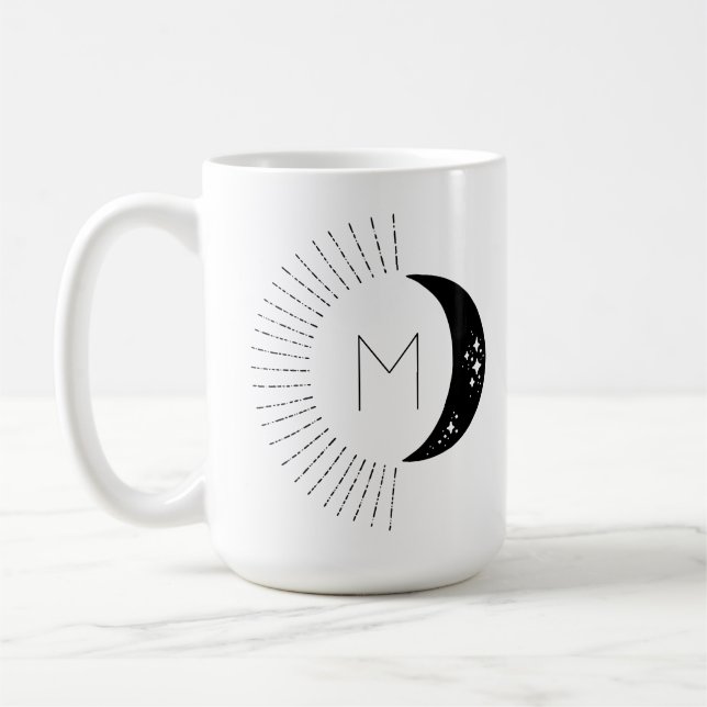 Monogramm für Sonnenstars mit schwarzem und weißem Kaffeetasse (Links)