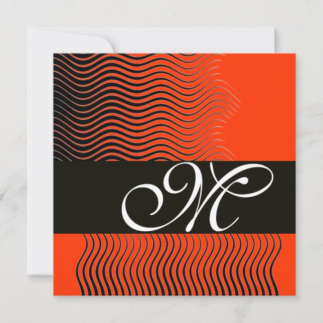MONOGRAMM FÜR STYLISCH-WELLEN, schwarz-weiß, rot Einladung (Vorderseite)