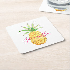 Monogramm für tropische Ananas Rechteckiger Pappuntersetzer