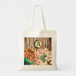 Monogramm für tropische Bambusse und Blume Tragetasche