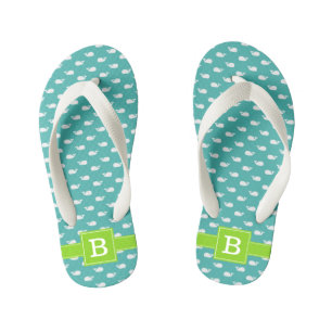 Monogramm für Türkis und Grüne Wale Kinderbadesandalen