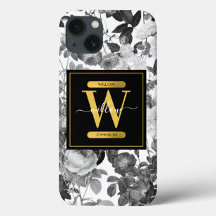 Monogramm für Vintage Blumen, Schwarz, Weiß und Go Case-Mate iPhone Hülle