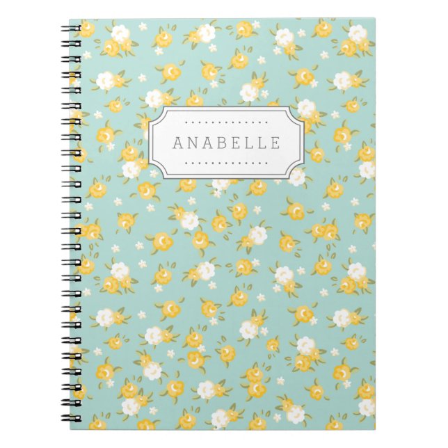 Monogramm für Vintage Blumendruckaufschrift Gelb u Notizblock (Vorderseite)