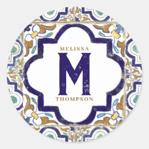 Monogramm für Vintage botanische ZierTiles Runder Aufkleber
