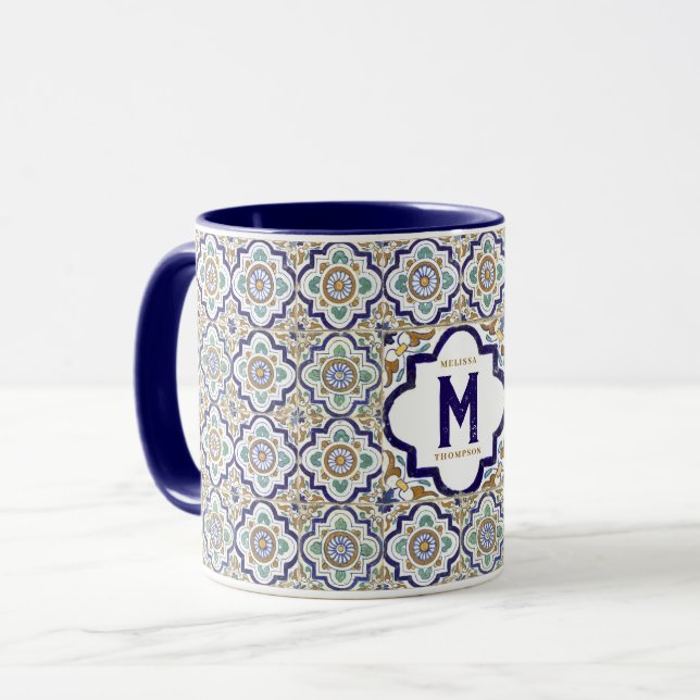 Monogramm für Vintage botanische ZierTiles Tasse (Vorderseite Links)
