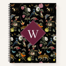 Monogramm für Vintage dunkle botanische Tiere