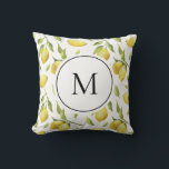 Monogramm für Vintage Zitronen und Grünmuster Kissen<br><div class="desc">Monogramm Kissen mit Aquarellbildern von Zitrone und Blattmuster. Personalisieren Sie diese,  indem Sie Ihre Initialen hinzufügen. Dieses Zitronenkissen ist ein personalisiertes Geschenk. Matching-Elemente sind verfügbar.</div>