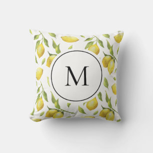 Monogramm für Vintage Zitronen und Grünmuster Kissen