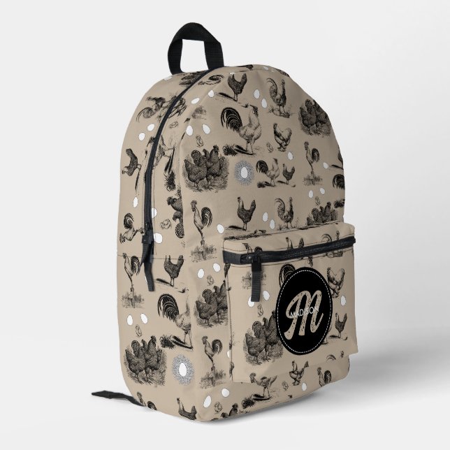 Monogramm für Vintages Hühnerroster Bedruckter Rucksack (Rückseitige Ecke links)