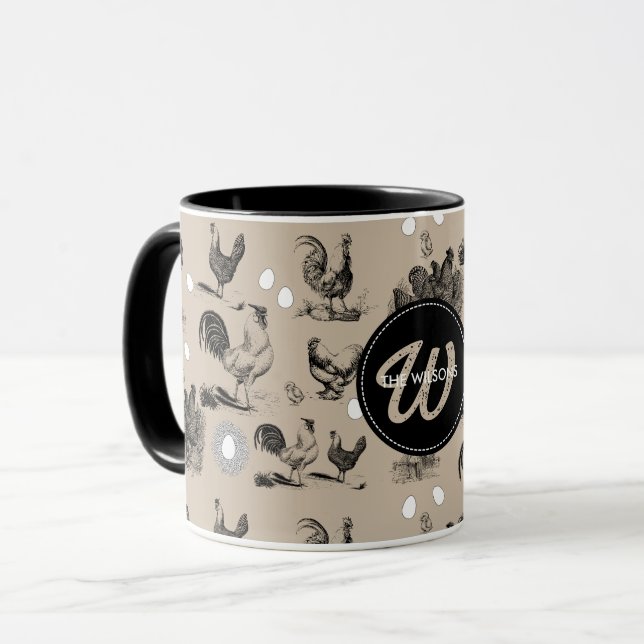 Monogramm für Vintages Hühnerroster Tasse (Vorderseite Links)