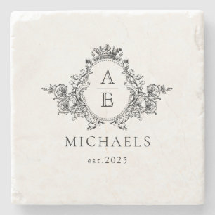 Monogramm für Vintages Schwarzweiß-Wappen Steinuntersetzer