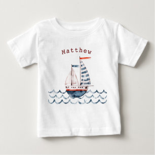 Monogramm für Wasserfarbe Rot und Blau Sailboat Baby T-shirt
