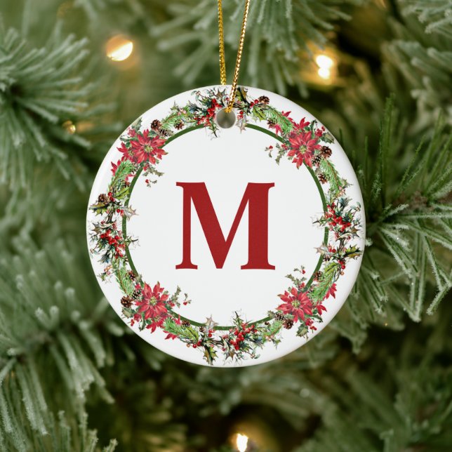 Monogramm für Weihnachtsfeier Keramik Ornament (Baum)