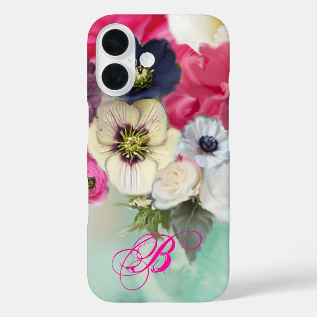 MONOGRAMM FÜR WEISSE ROSEN UND ANEMONEN-BLUME Case-Mate iPhone HÜLLE (Rückseite)