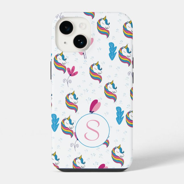 Monogramm für Whimsical Fun Unicorn iPhone Hülle (Rückseite)