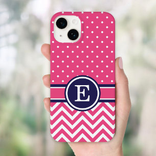 Monogramm für Zickzack, rosa und navy Preppy-Dots Case-Mate iPhone Hülle