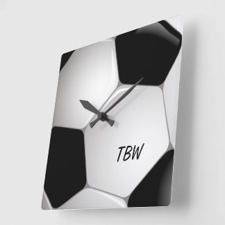 Monogramm Fußball-Fußball-Ball Quadratische Wanduhr