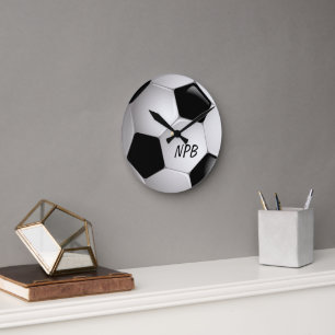 Monogramm Fußball-Fußball-Ball Runde Wanduhr
